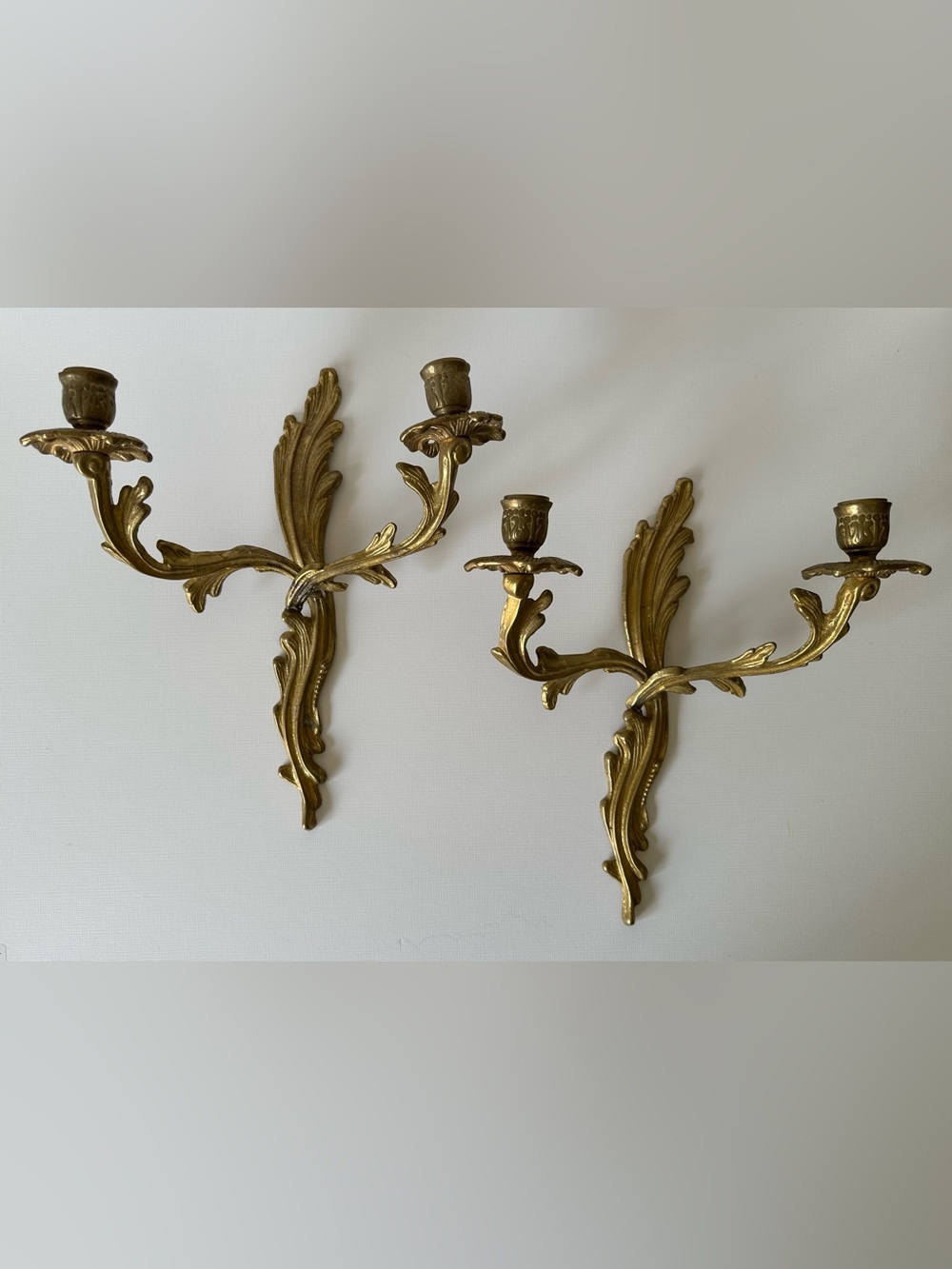 Vintage Antique Brass French Louis XV Style Wall Sconces - a Pair